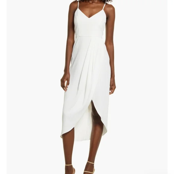 Lulus Elegant White Spaghetti Strap Dress With Slit Sz L - Picture 2 of 12